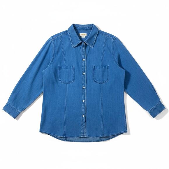 TALBOTS WOMAN Denim Shirt Blue 100% Cotton Double Breast Pocket - 18W - Picture 2 of 9